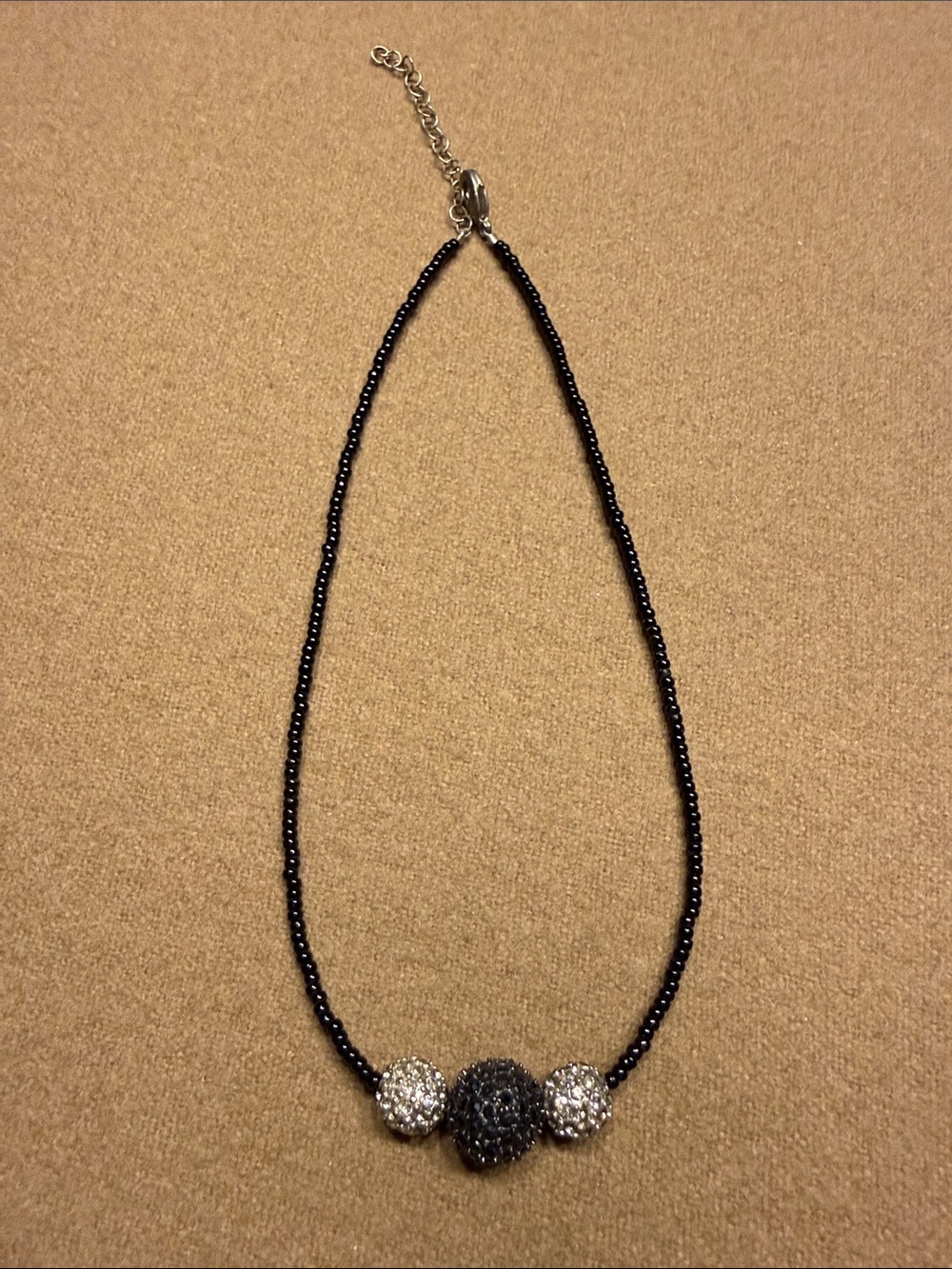 Elegant Black Beaded choker Necklace with Sparkling Crystal Accents